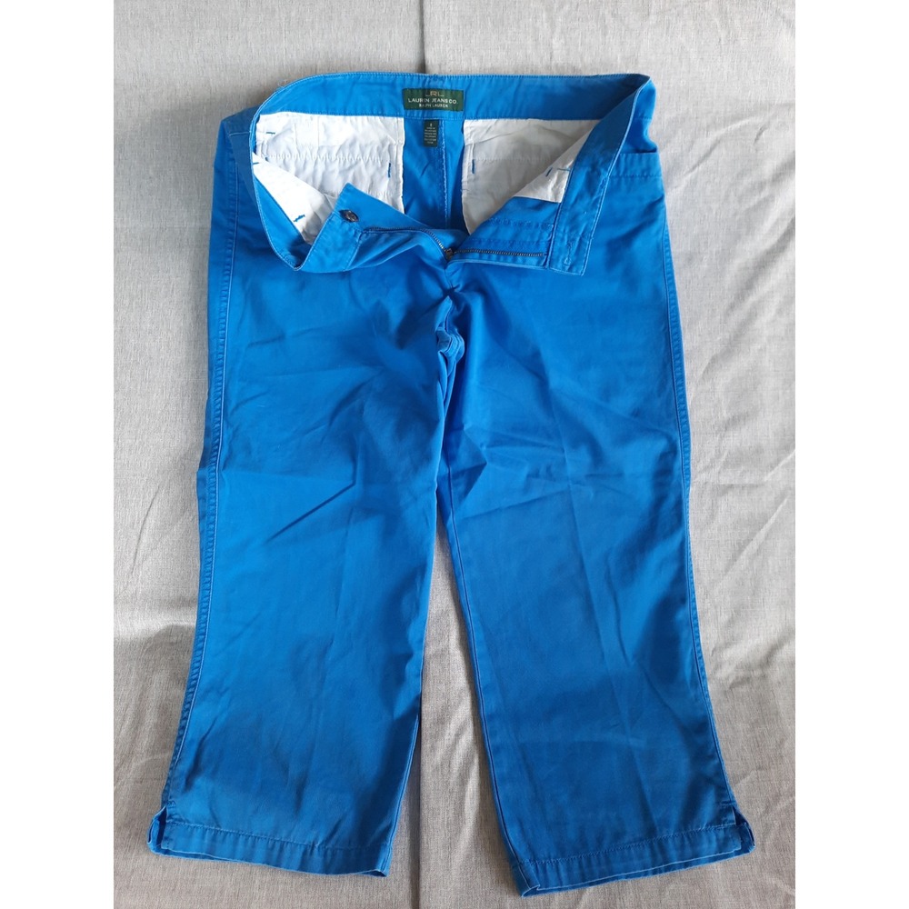 Lauren Jeans Co. Ralph Lauren Womens 8 Solid Blue Pleats Capri Pants Pure Cotton